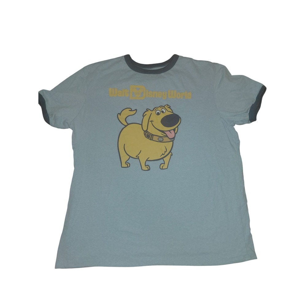 Disney Parks Pixar Up Dug Dog Ringer T-Shirt Light Blue Mens Large L